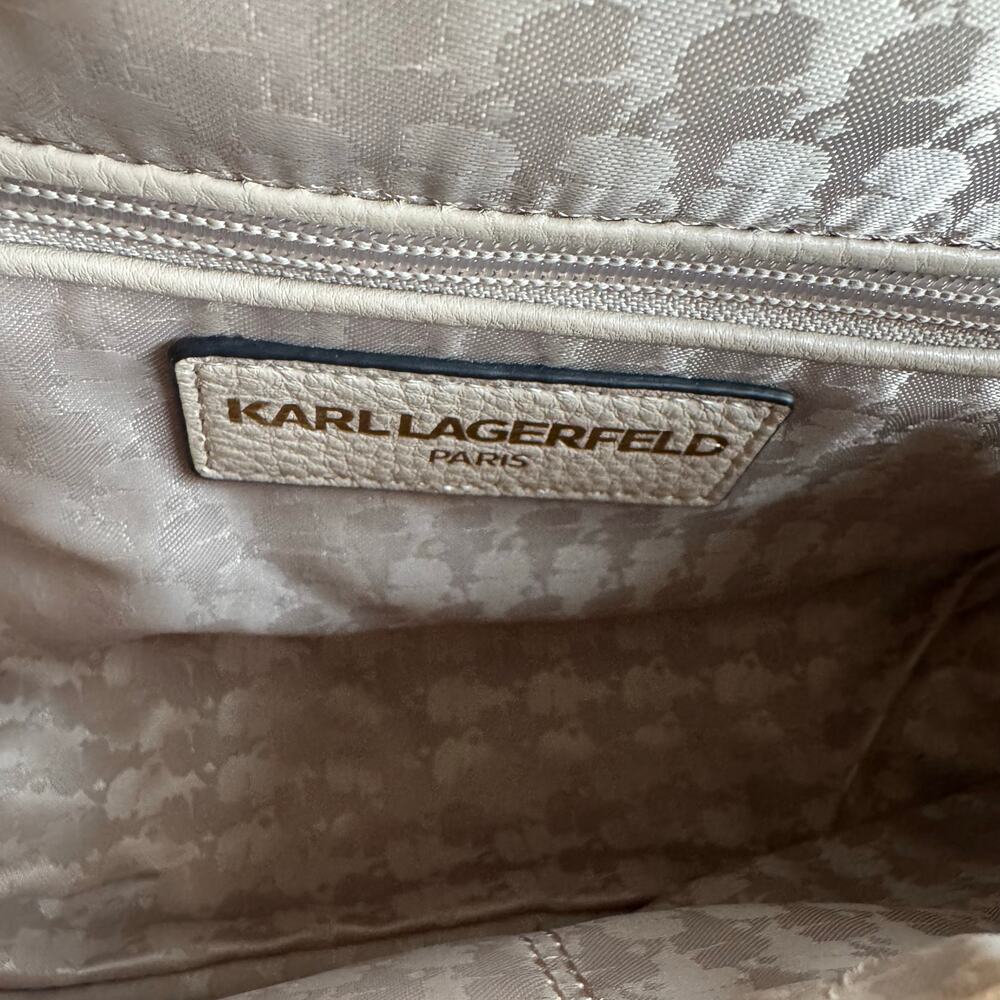 Karl Lagerfeld Beige Tweed Details Shoulder Crossbody Bag Purse - Picture 9 of 12
